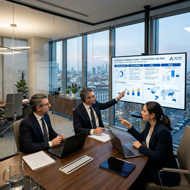 Team di consulenti in riunione strategica